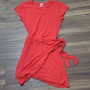 Wilfred Asymmetrical Wrap Dress in Coral Red